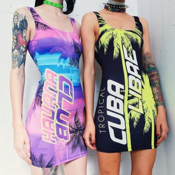Dolls Kill Dresses & Skirts - Cuba Libre DollsKill Black Neon Green Medium Club
